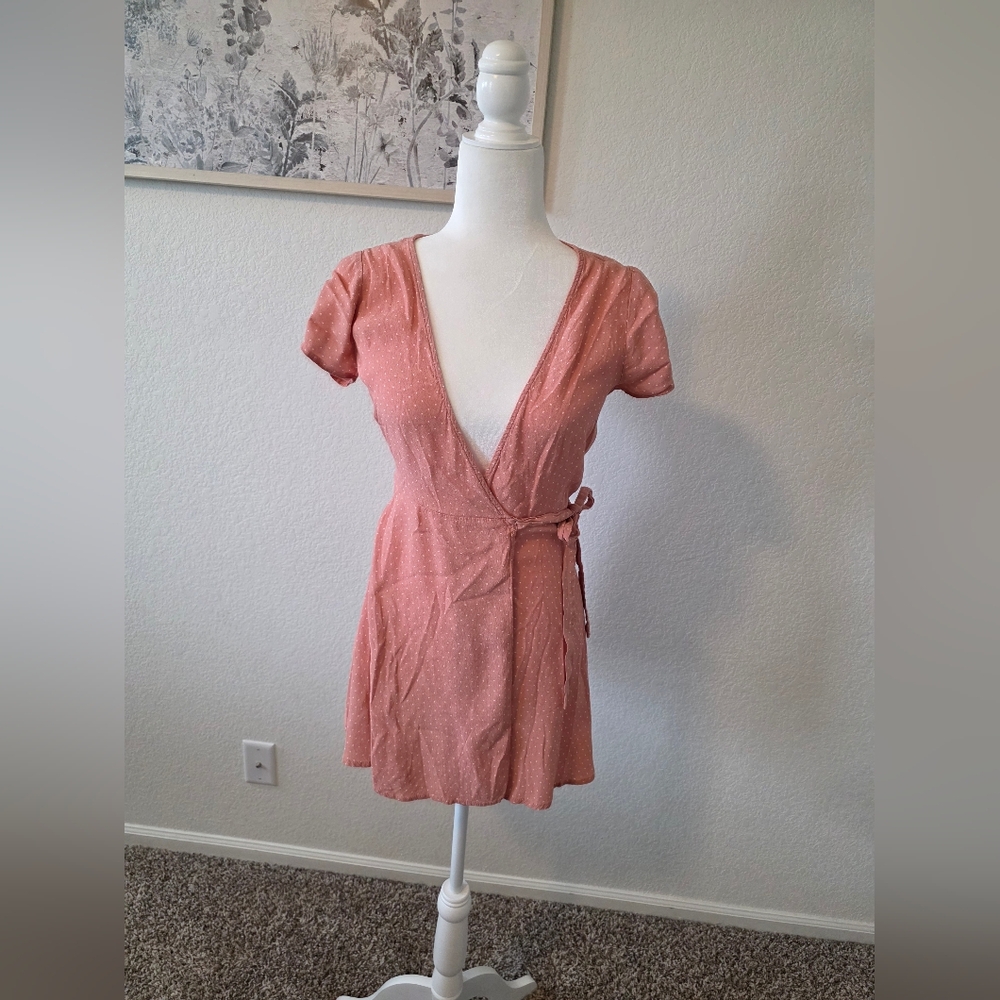 Dusty Rose Polka Dot Wrap Dress
